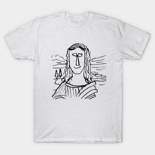 Mona Lisa Fine Line Doodle T-Shirt